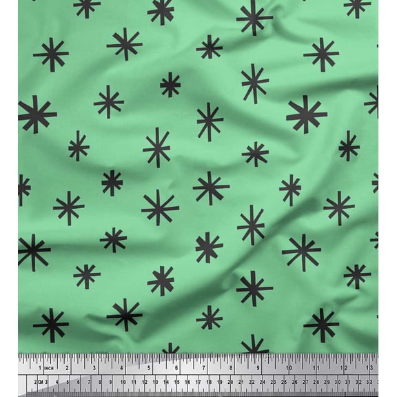 Soimoi Green Rayon Fabric Asterisk Symbol Print Fabric by Yard 56 Inch Wide