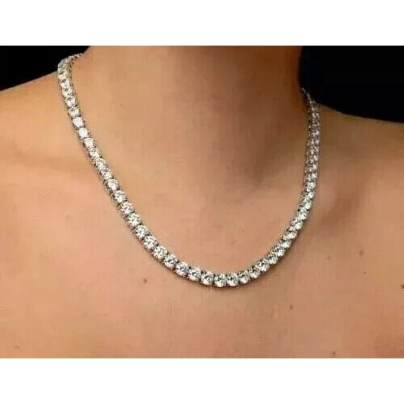 3MM 16Ct Round Cut Lab-Created Diamond Women's Tennis Necklace 14K White Gold Plated