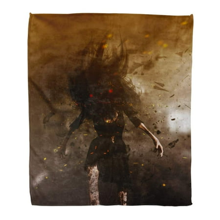 Media Sofa ASHLEIGH Throw Blanket Warm Cozy Print Flannel Haunted 3D of Ghost Woman in The Woods Scary Mixed Media Rendering Comfortable Soft for Bed Sofa and Couch 58x80 Inches ()