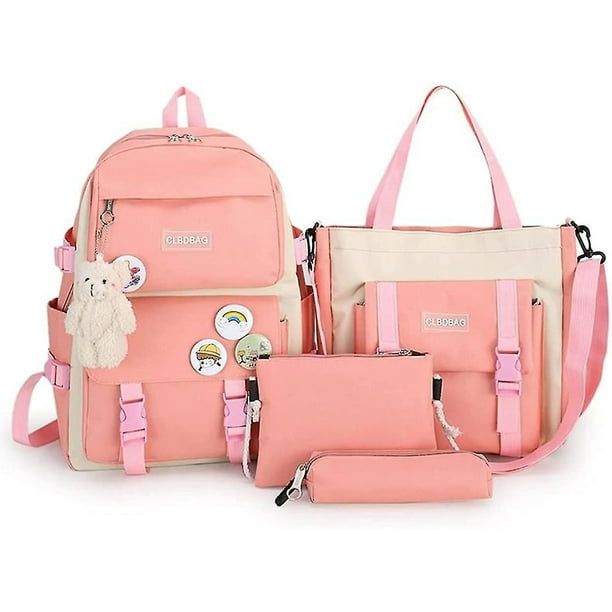 Conjunto de mochilas escolares de 4 Uds., mochilas Kawaii para niñas adolescentes, mochila escolar, mochila estética escolar con accesorios (hy)