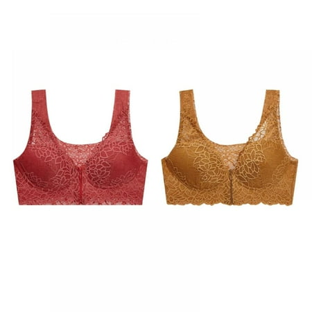 

Women s Full-Coverage Wire-Free Lace Front-Closure Bra - Hollow Out Breathable Comfortable for Everyday Wear Underwear Plus Size M-5XL(2-Packs)
