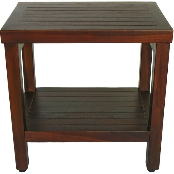 HomeRoots Compact Rectangular Teak Shower / Outdoor Bench with Shelf in Brown Finish