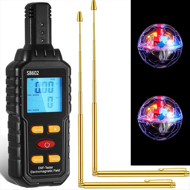 Kit de Equipo de Caza Fantasma de 5 Piezas 1 Detector de Radiación EMF 2 Bolas de LED 2 Postes de Seguimiento de Cobre