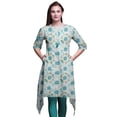 thumbnail image 1 of Bimba Kurti Asymétrique Vert Bandhani Imprimé Teinture sur Nœuds pour Femmes Robe d'Été Indienne Tunique Grand, 1 of 6