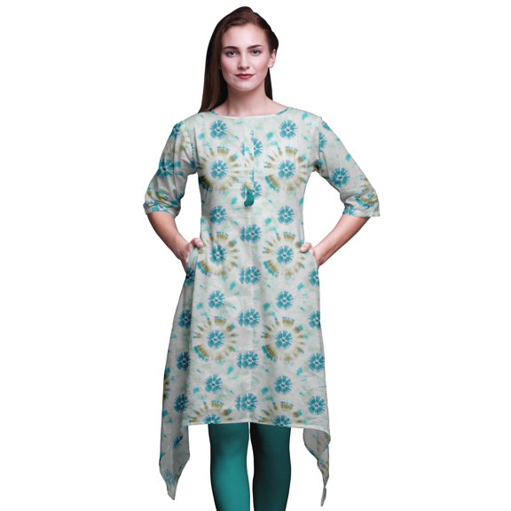 Bimba Green Bandhani Tie-Dye Women Kurtas Ethnic Printed Asymmetric Summer Wear Tops For Women X-Large