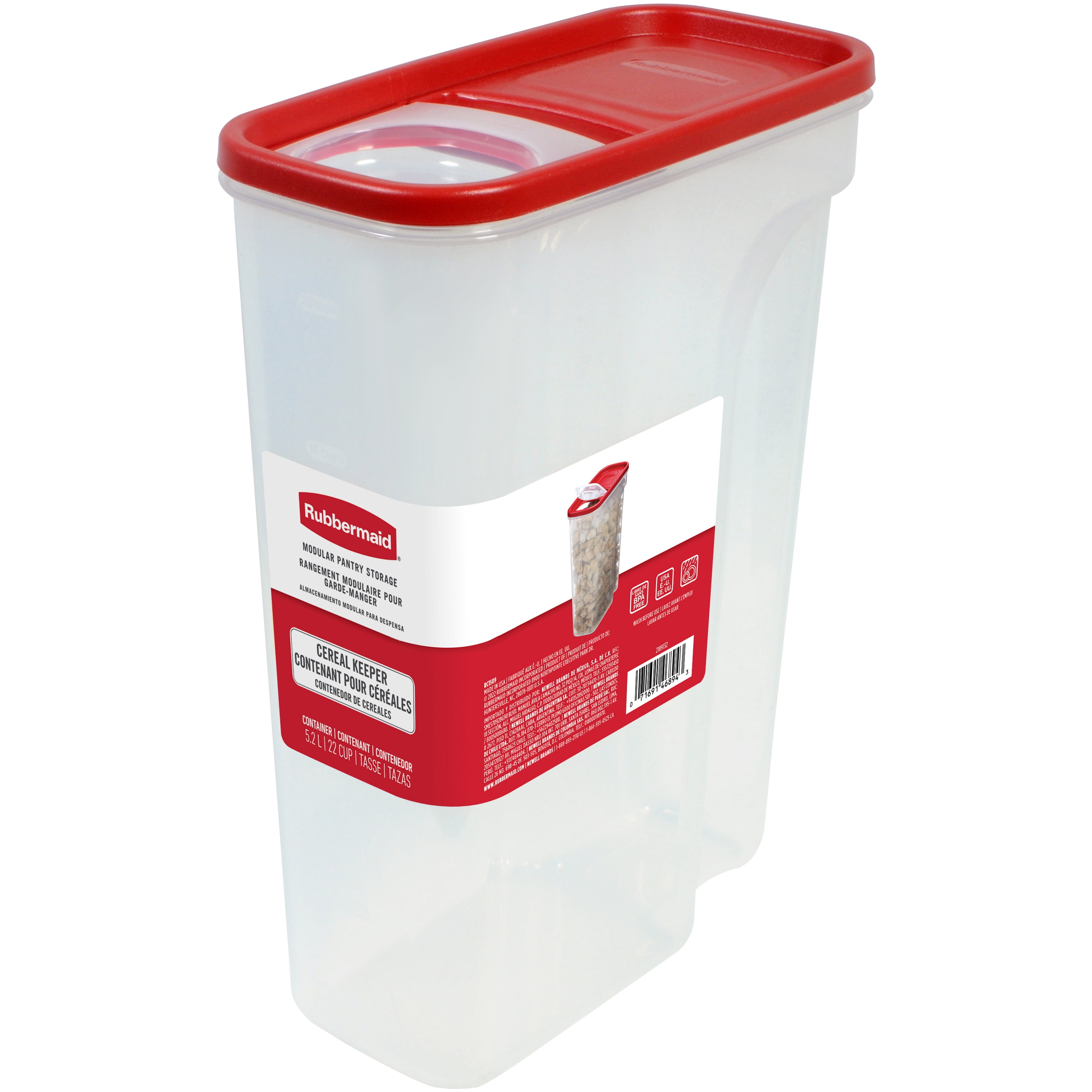 Rubbermaid Cereal Keeper Modular Pantry Food Storage Container, 5.2 L (22 Cup), 1 Count, BPA-Free