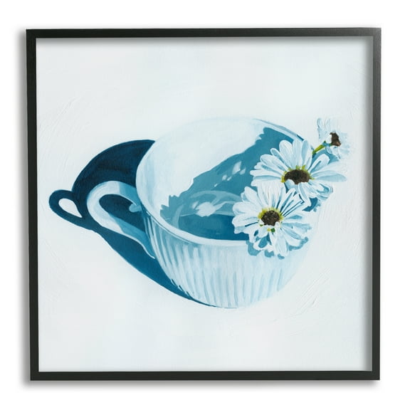 Stupell Industries Daisies in Coffee Mug Botanical & Floral Painting Black Framed Art Print Wall Art, 12 x 12