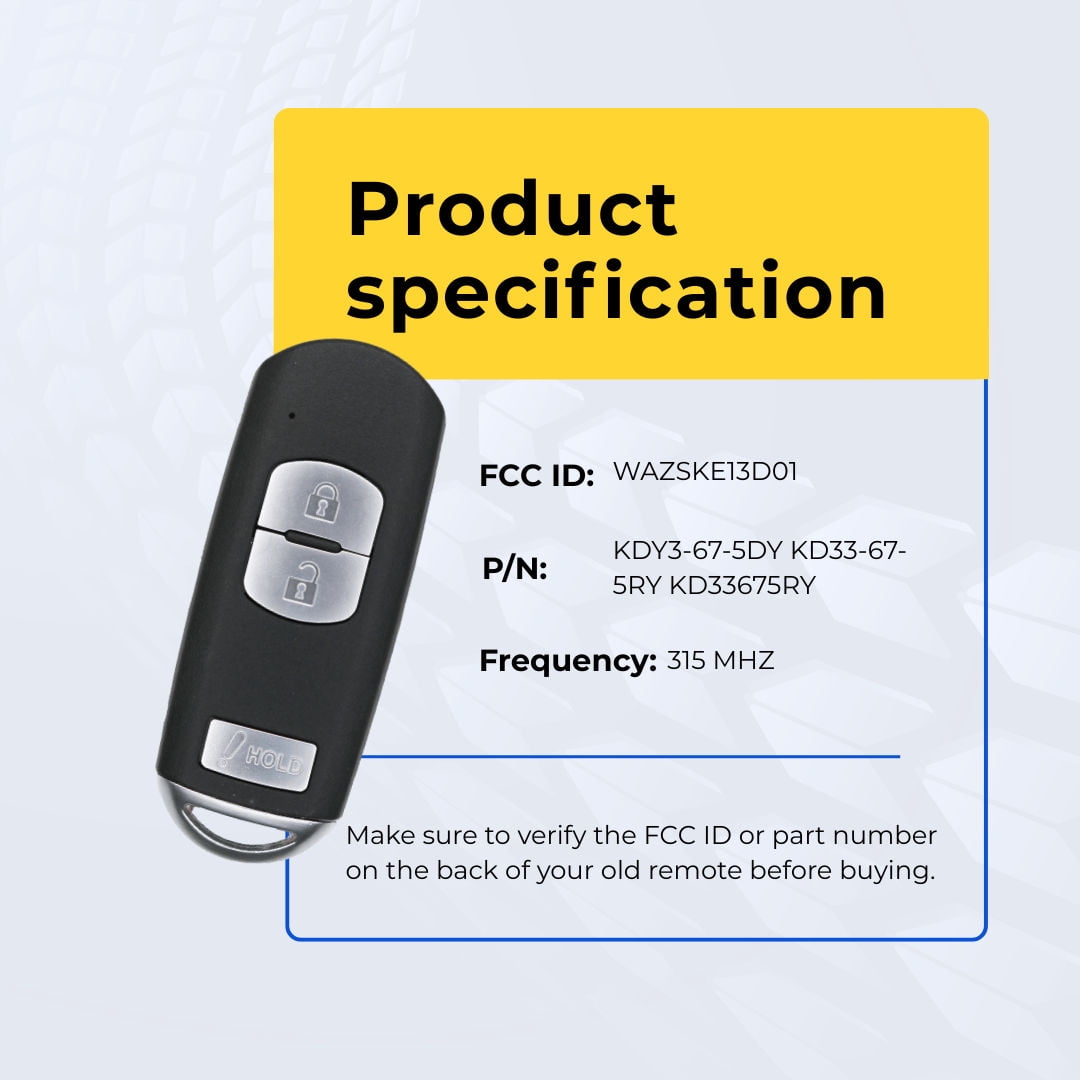 Keys4Less Replacement Smart Key Fob for Mazda CX5 2013-2019 FCC WAZSKE13D01 Part Number KDY3-67-5DY KD33-67-5RY KD33675RY