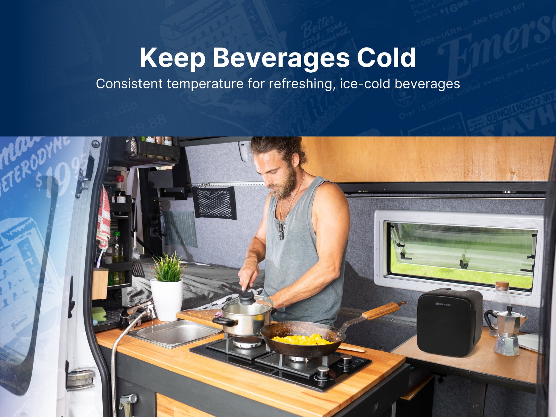 Emerson EFC-5001 Portable Mini Fridge Cooler XL, Black