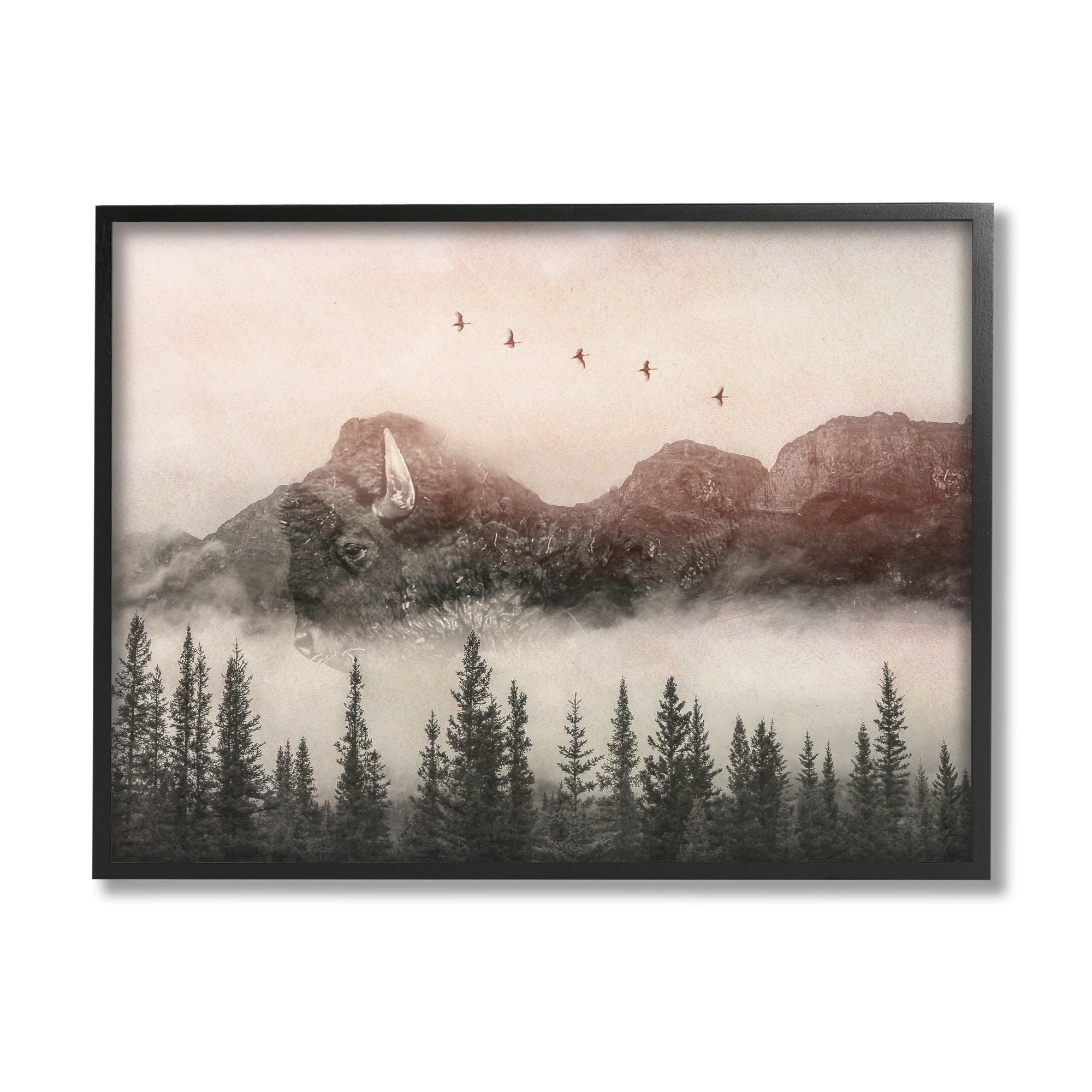 Stupell Industries Foggy Weather Mountain Landscape Birds Pine Trees Framed Wall Art, 30 x 24, Design by Daniel Sproul