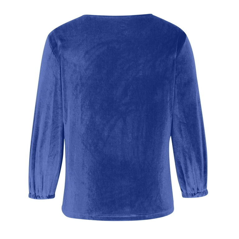 Women's Elegant Long Sleeve Tops Round Neck Vintage Velvet Blouse