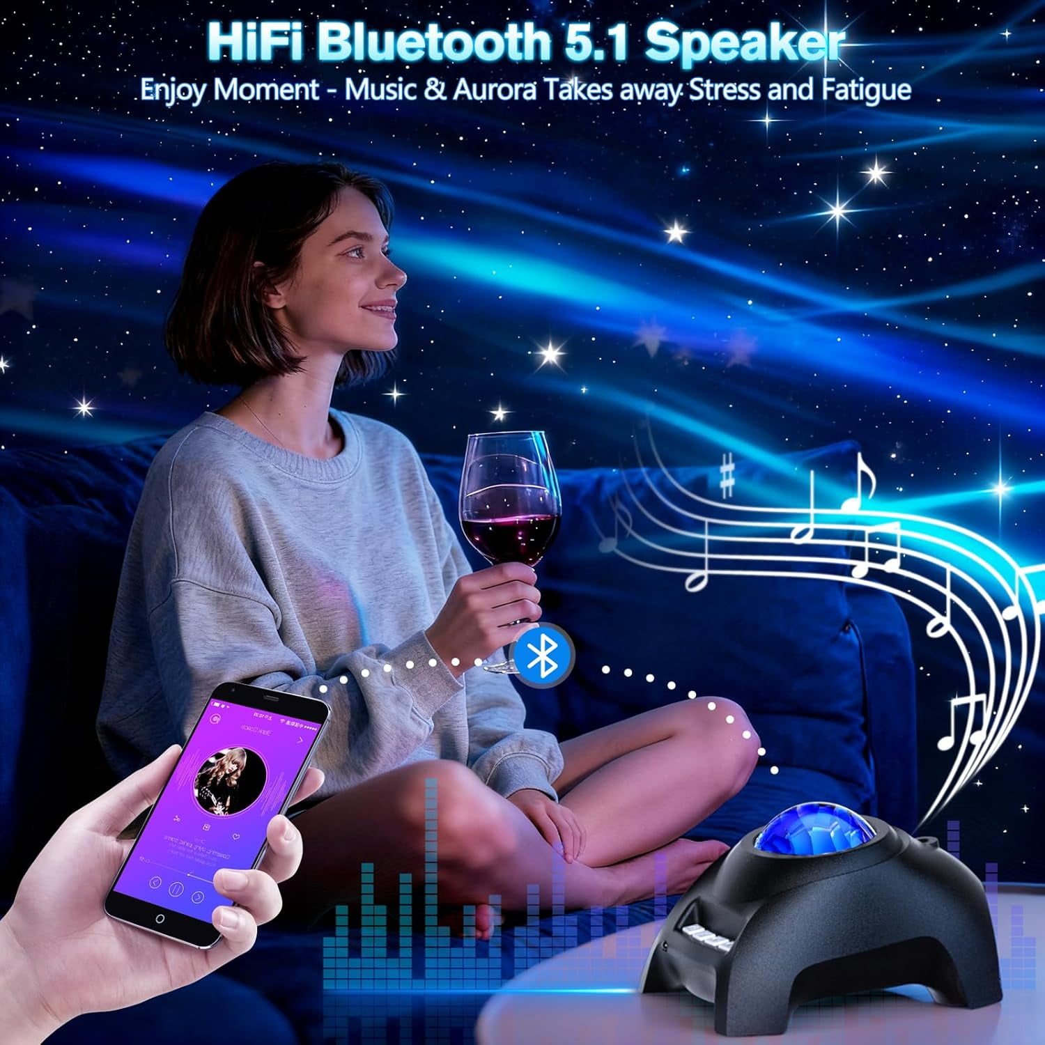 Northern Galaxy Light Aurora Projector, Starry Nebula LED Night Light with 33 Lighting Effects, Bluetooth Music Speaker & White Noise Machine, Kids/Adults Room Decor for Parties, Gaming, Sleep