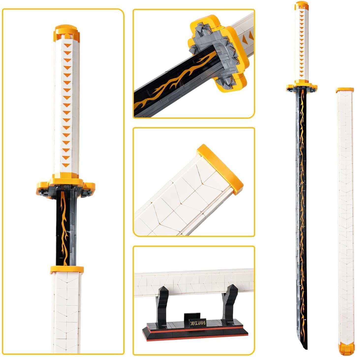 Zenitsu Demon Swords Building Set,39in Demon Sword Building Block with Scabbard and Stand Model Kits Toy,Creative Samurai Sword Gifts for Adults and Kids Boys 8-14 (956 PCS)