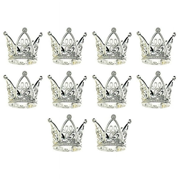 10Pcs Mini Crown Princess Topper Crystal Children Hair Ornaments for Wedding Birthday Cake Decorating Tools Silver