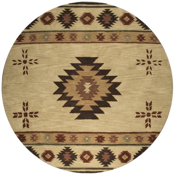 Alora Decor Ryder 10' Round Tribal Khaki/Brown/Burgundy/Sage Hand-Tufted Rug