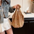 thumbnail image 3 of Bolso Tejido a mano Likrtyny con Perlas Huecas Pequeño Informal caqui Gran Capacidad, 3 of 9