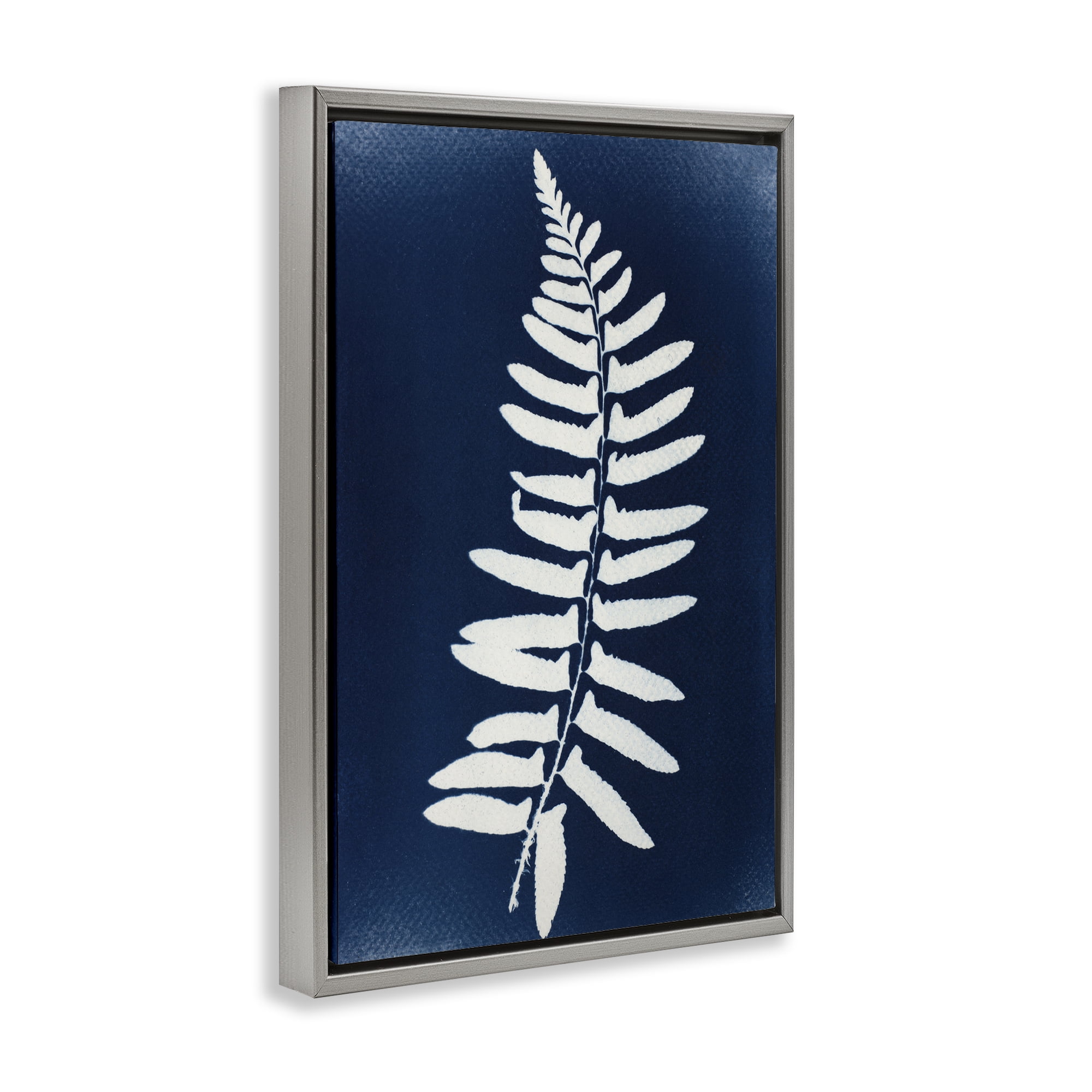 Stupell Industries Fern Leaf on Indigo Gray Framed Floater Canvas Wall Art, design by Lynn Byrd