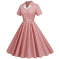 thumbnail image 4 of XFLWAM Women Notch Lapel Vintage V-Neck Cocktail Swing Dress 50s 60s Button up 1950s Rockabilly Prom Midi Evening Dress with Pockets Pink XXL, 4 of 8