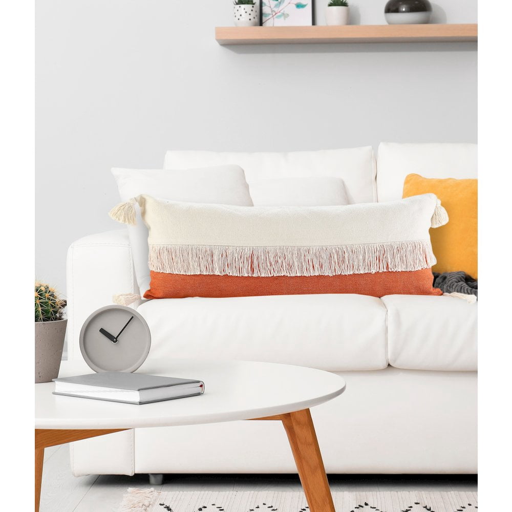 LR Home Fringe Festival Orange Color Block Throw Pillow