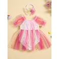 thumbnail image 2 of Bslissey Baby Girls Sweet Romper Dress 0-24M Short Puff Sleeve Contrast Color Star Moon Glitters Tulle Bodysuit with Headband Infant Toddler Casual Princess Clothes, 2 of 9