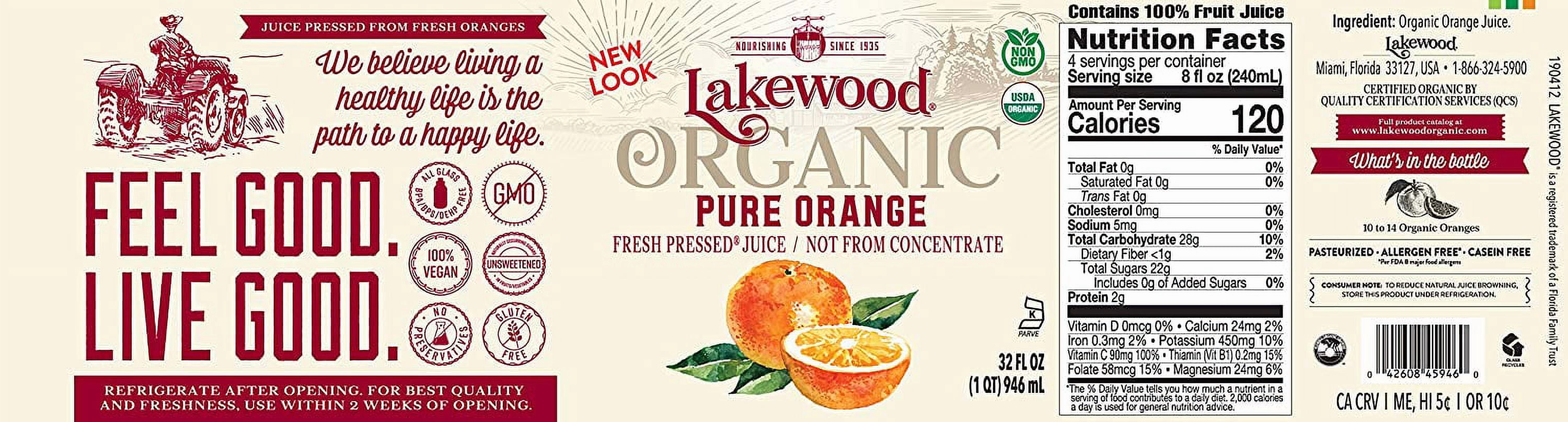 Lakewood Organic Pure Orange Juice 32 fl oz Pack of 2