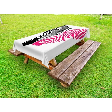 

Pink Zebra Outdoor Tablecloth African Zebra Couple Heads in the Shape of Heart Love Wedding Celebration Decorative Washable Fabric Picnic Table Cloth 58 X 84 Inches Pink Black White by Ambesonne