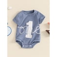 thumbnail image 5 of Raccmtaty Baby 1st Birthday Romper Waffler Number Print Short Sleeve Round Neck Summer Adorable Jumpsuit, 5 of 8