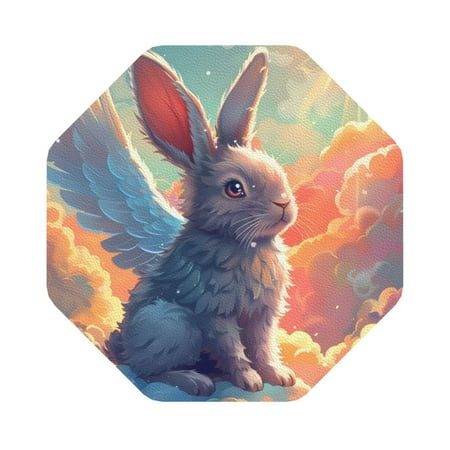

Gaeub Sunshine Winged Rabbit Print 6 Pcs Leather Coasters for Drinks Drink Coasters Sets Drink Table Cup Coasters for Living Room Kitchen Coffee Decor Octagon