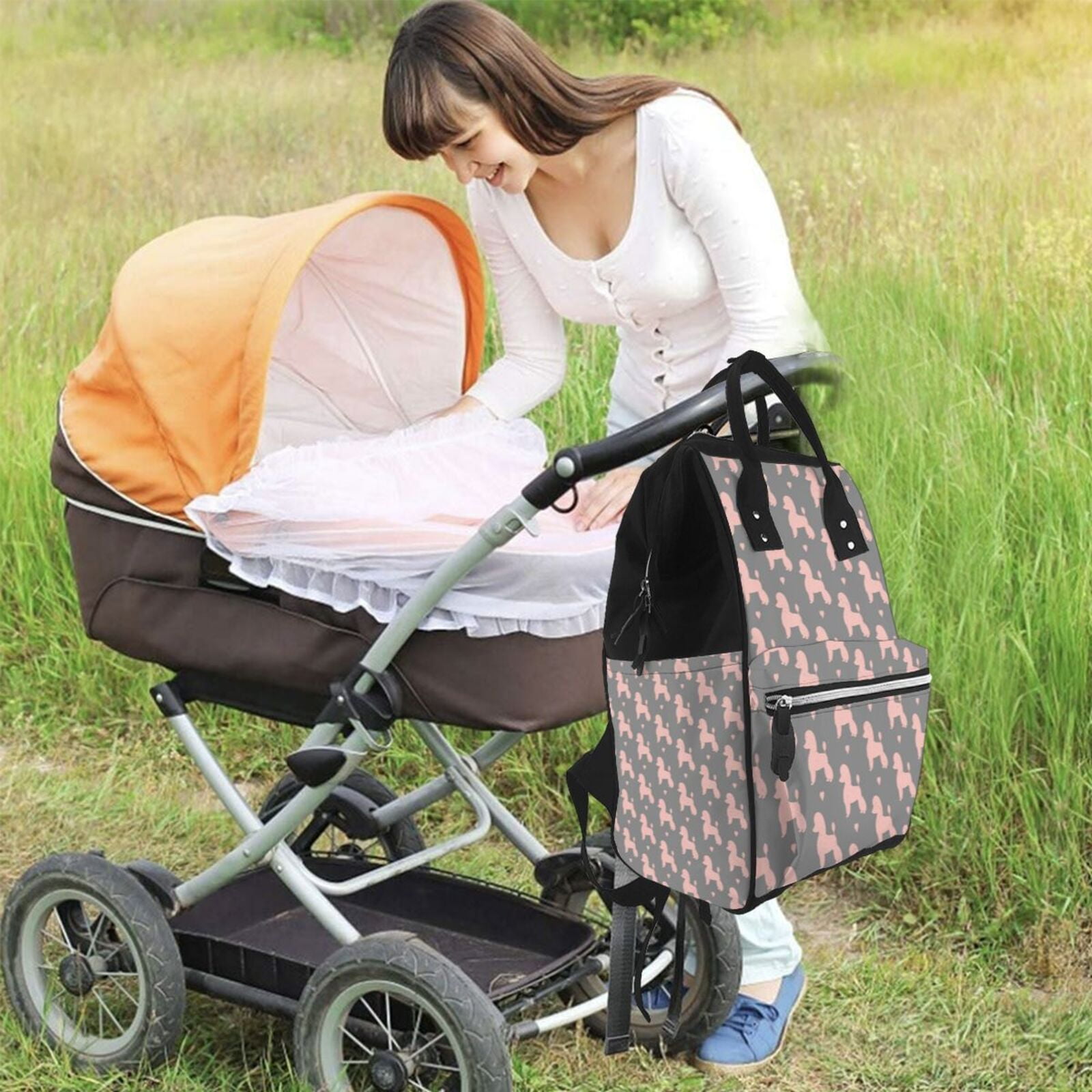Ratiio Poodle Dog Mummy Backpack - Waterproof Twill Canvas, Large Capacity Diaper Bag with Multiple Pockets and Adjustable Straps