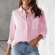 thumbnail image 3 of Camisa De Manga Larga Blusas de mujer Camisa con botones Vertical Raya Traje de trabajo de oficina (Rosa M) Kuymtek para Mujer Rosa T XL, 3 of 6