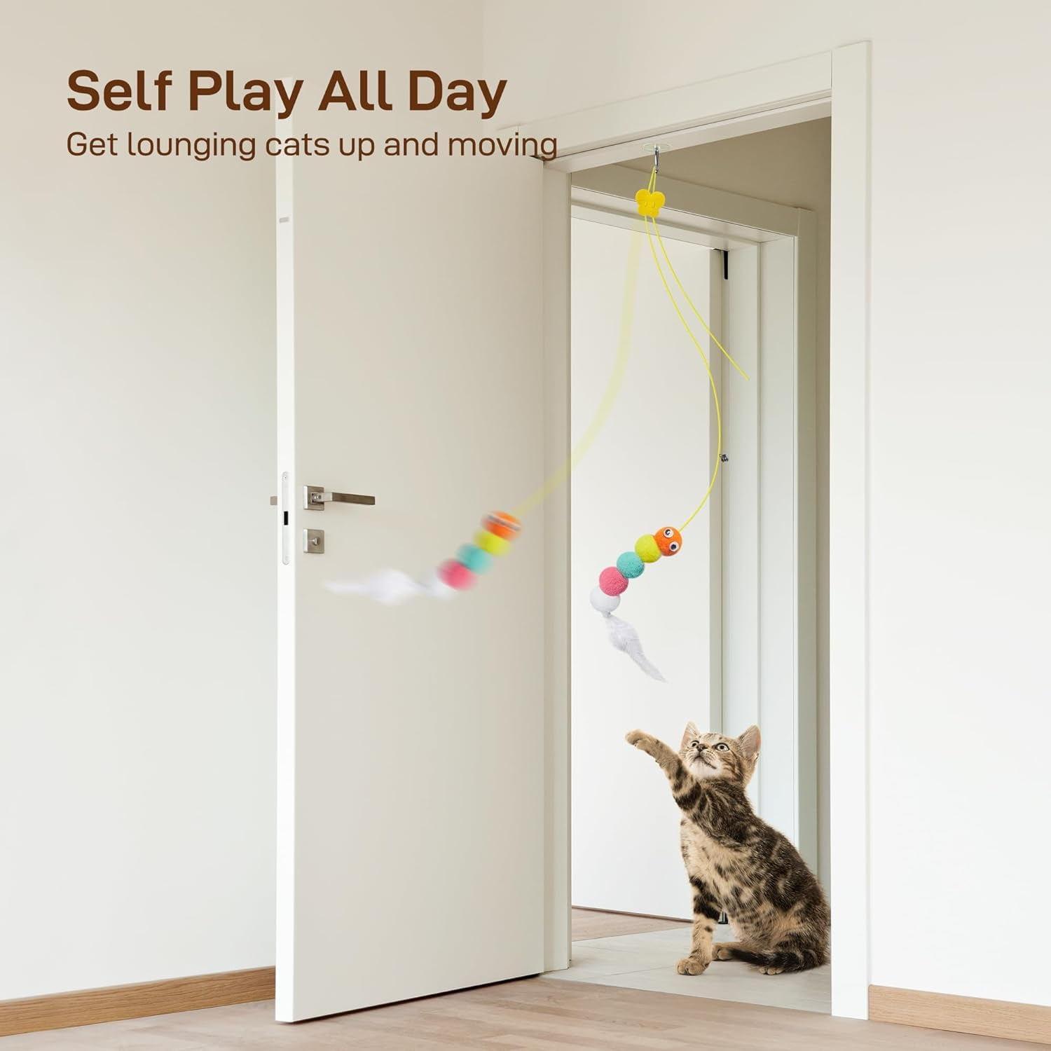Interactive Cat Feather Toys 5 Pcs, Cat Teaser Retractable Hanging Indoor Kitten Play Chase Exercise, Mental Physical Stimulation for All Breeds and Species