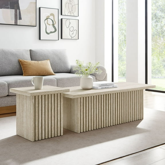 Modway Render Nesting Faux Travertine Coffee TablesSet of 2 in Travertine