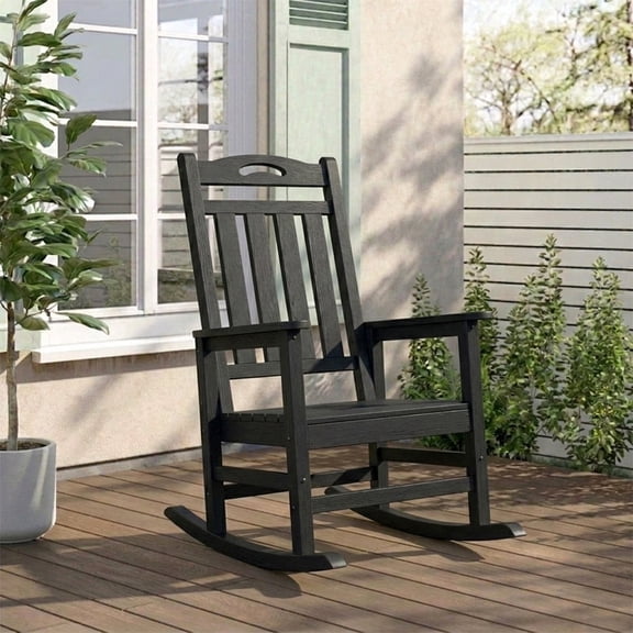 SUUNYN Oversized Outdoor Rocking Chair, HDPE All-Weather High Back Porch Rocker, 380lbs Capacity, Black