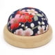 thumbnail image 4 of Cojín de costura con base de madera, alfileteros de flores estampadas de poliéster, soporte para alfileres de tejer para el hogar, azul profundo kenally  HA7731-01B, 4 of 6