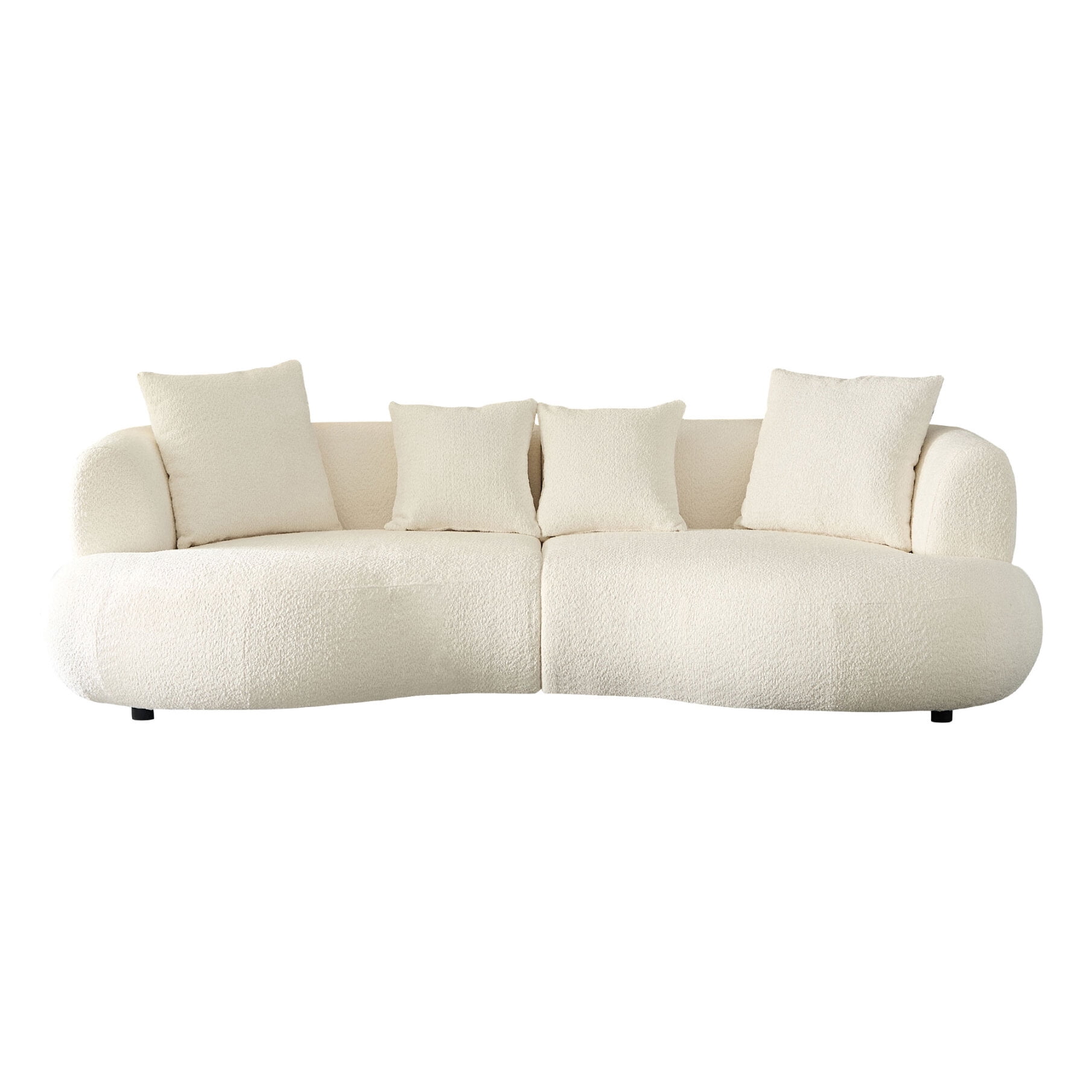102" Curved Couch Modular Sectional Sofa, Minimalist Style Comfy Couch with 4 Pillows, Upholstered 4-Seat Sofa Boucle for Living Room, Bedroom, Apartment, White