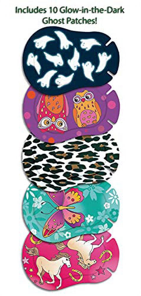 Ortopad Bamboo Eye Patches for Girls, 50/Box, Ghosts (Glow-in-the-dark) /Owls Pack