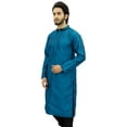 thumbnail image 5 of Atasi Men's Casual Dupion Long Kurta Blue Mandarin Collar Ethnic Shirt-Small, 5 of 9