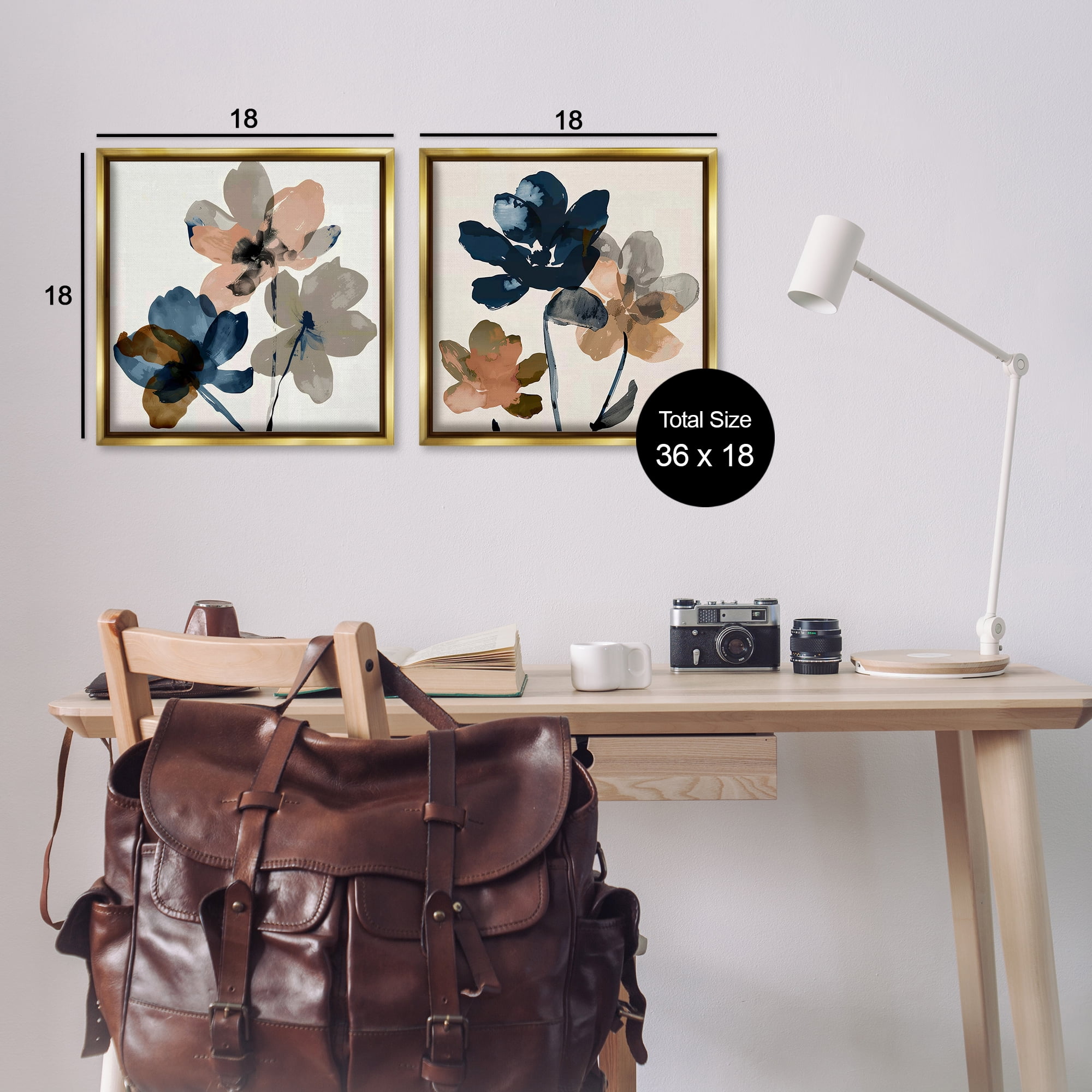 Stupell Industries Earthen Blossom Petals Plants & Flowers Painting Gold Floater Framed Canvas Art Print Wall Art, 18 x 18, Set of 2