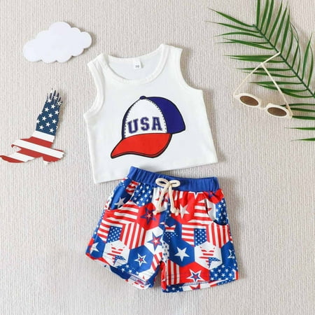 

Lilgiuy 4th of July Baby Boy Outfit Short Sleeve T-shirt Top and Stars Shorts Toddler Boy Independence Day Clothes Clearance