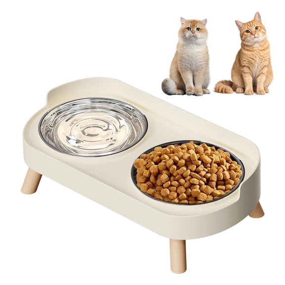 bathprove Elevated Cat Bowl, Raised Cat Food and Water Bowl Set for Indoor Cats, Splash Proof with 2 Stainless Steel Pet Food Bowls for Cats and Puppies, Whisker Fatigue and Dishwasher Safe - White