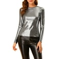 thumbnail image 1 of INSPIRAR CHIC Blusa de Noche Brillante de Manga Larga con Cuello Redondo Ajuste Regular XL Negro Plateado, 1 of 8