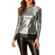 thumbnail image 1 of BLUSA BRILLANTE PARA MUJER INSPIRE CHIC, MANGA LARGA, CUELLO REDONDO, AJUSTE REGULAR, BLUSA DE NOCHE BRILLANTE M NEGRO PLATA, 1 of 8