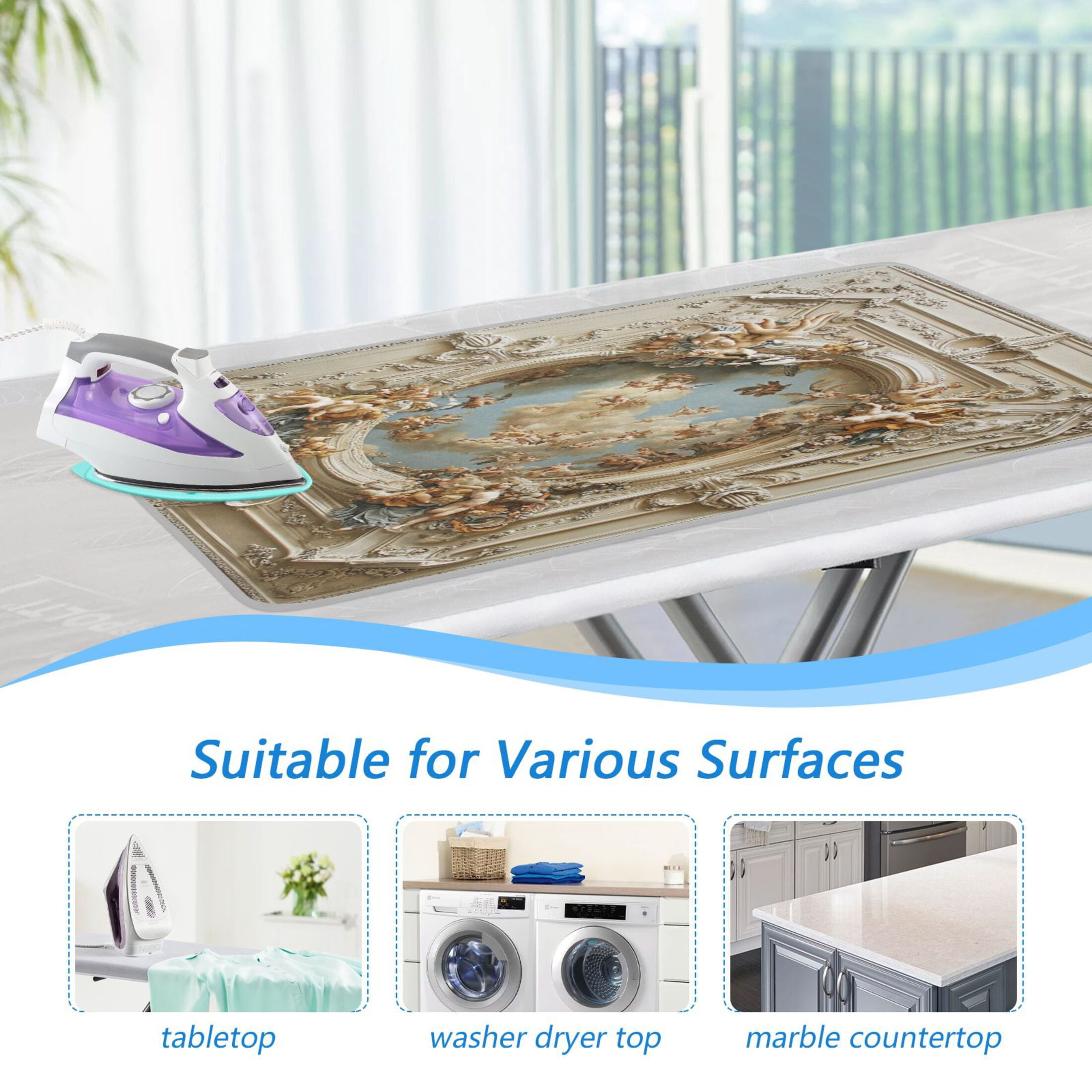 Wobogo The Baroque Pattern Ironing Mat Blanket Quilted Washer Dryer Heat Resistant Pad Foldable for Easy Storage