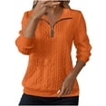 thumbnail image 3 of BiZtdJrK Women's Textured Pullover Tops Half Zip Up V Neck Long Sleeve Lapel Sweatshirt Lightweight Casual Sweatshirts Orange L, 3 of 7