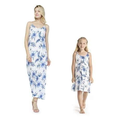 Matching Hawaiian Luau Mother Daughter Sweetheart and Elastic StrapDress in Day Dream Bloom