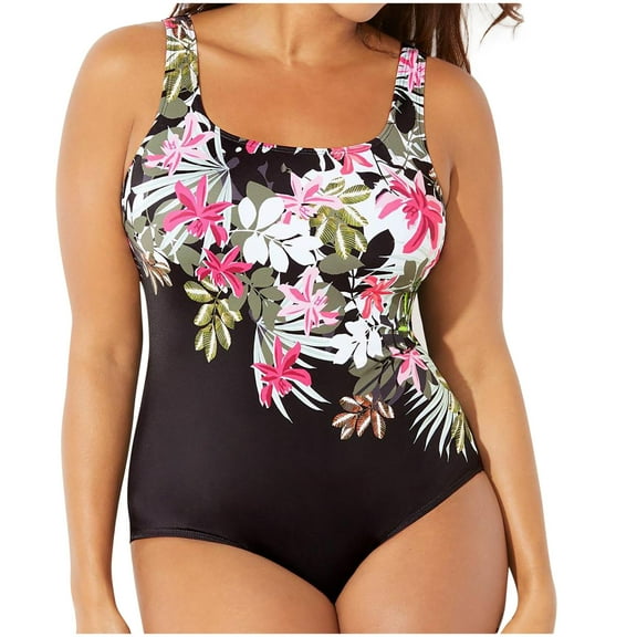 Generic 2 Piece Tankini Swimsuits for Women Plus Size Tummy Control High Neck Modest Full Coverage Floral Print Bathing Suit