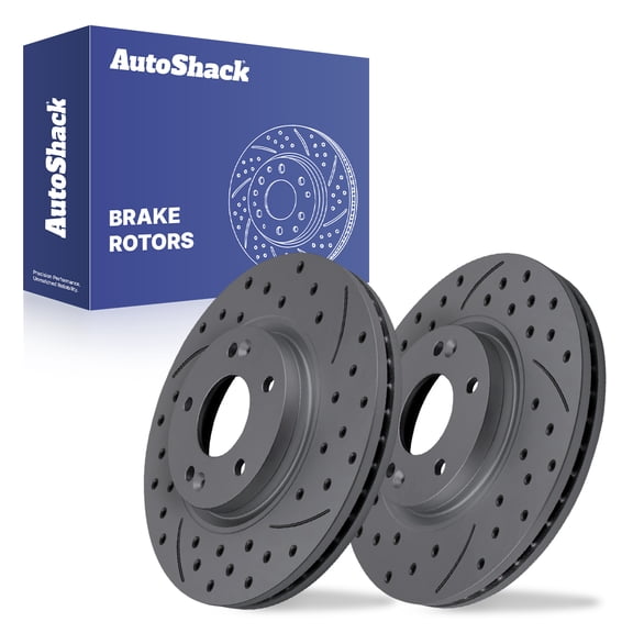 AutoShack Front Brake Rotors for Kia & Hyundai, Sorento 2011-2013 Santa Fe 2010-2012, AWD FWD L4 2.4L V6 3.5L - Coated Drilled & Slotted - Black Matte Finish - BlackShield - 11.81" (299.9 mm), 5-Lug