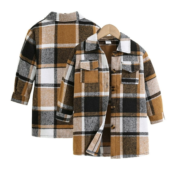 WOLLED Little Girls Tweed Coats Toddler Kids Button Plaid Jacket Baby Fall Winter Long Sleeve Outerwear for 4-7 Years