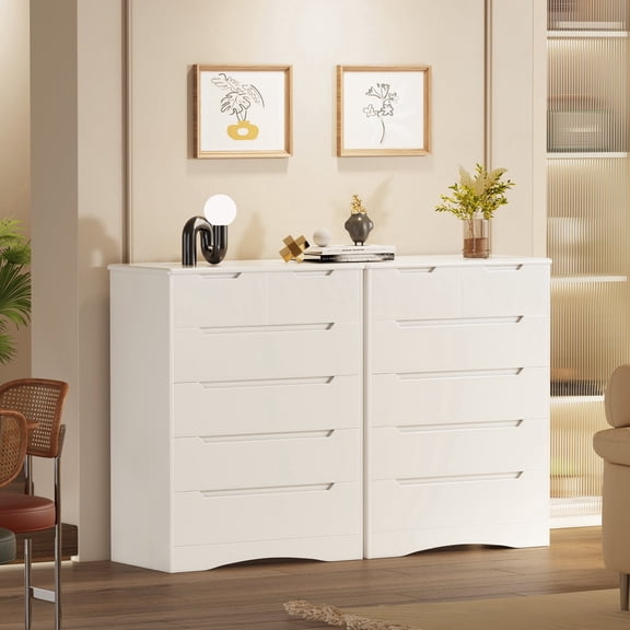 Asofer 6 Drawer Double White Dresser with Cutout Handle, Chest of Drawers for Bedroom