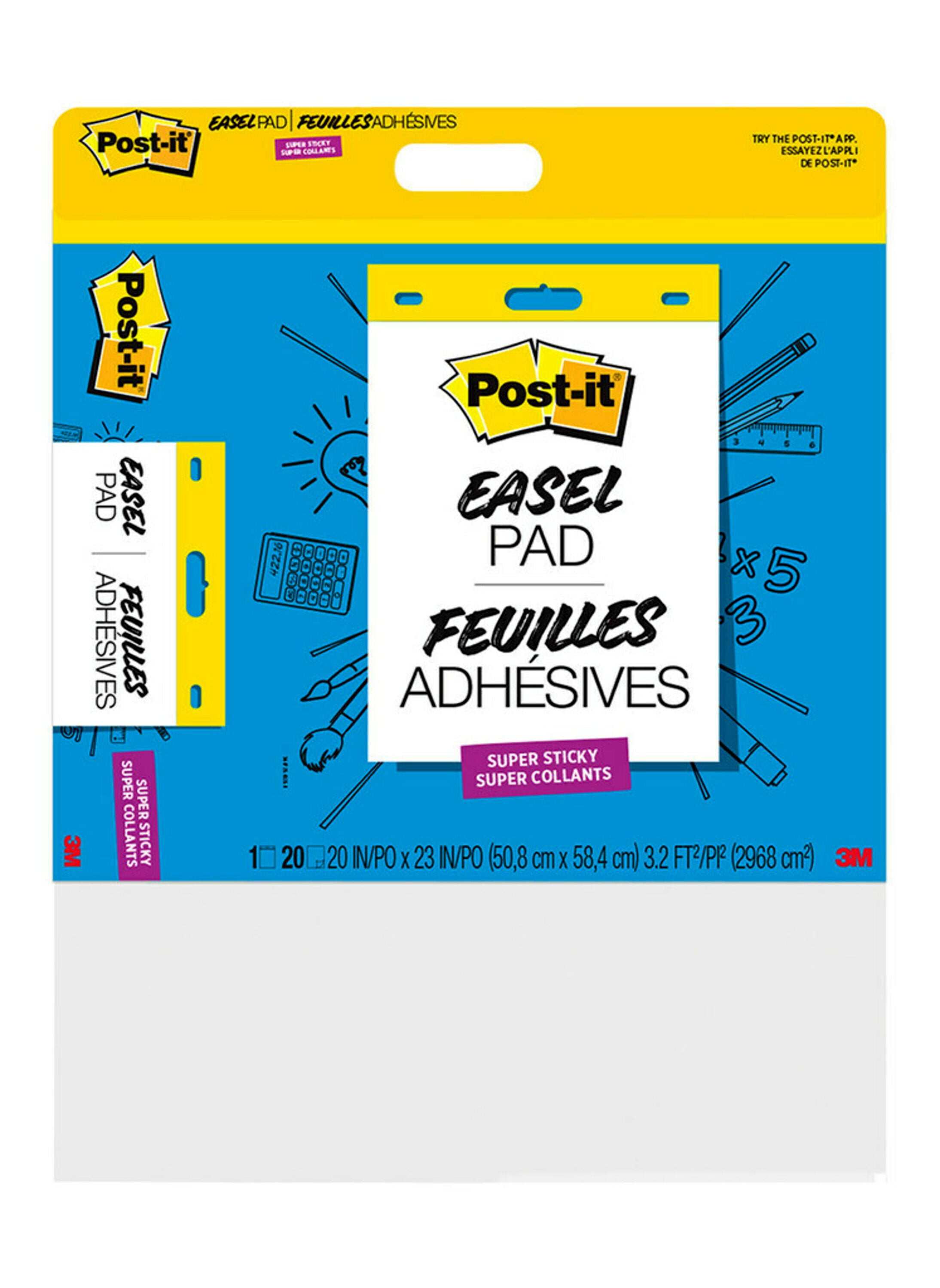 Postit Super Sticky Easel Pad, Medium Size, 20" x 23", White, 20 Shts